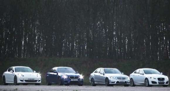BMW M5, Mercedes E63 AMG, Porsche Panamera S i Jaguar XFR w pojedynku na 1000 m