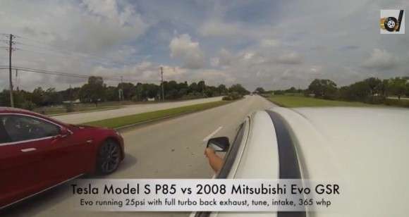 Tesla Model S vs Mitsubishi EVO