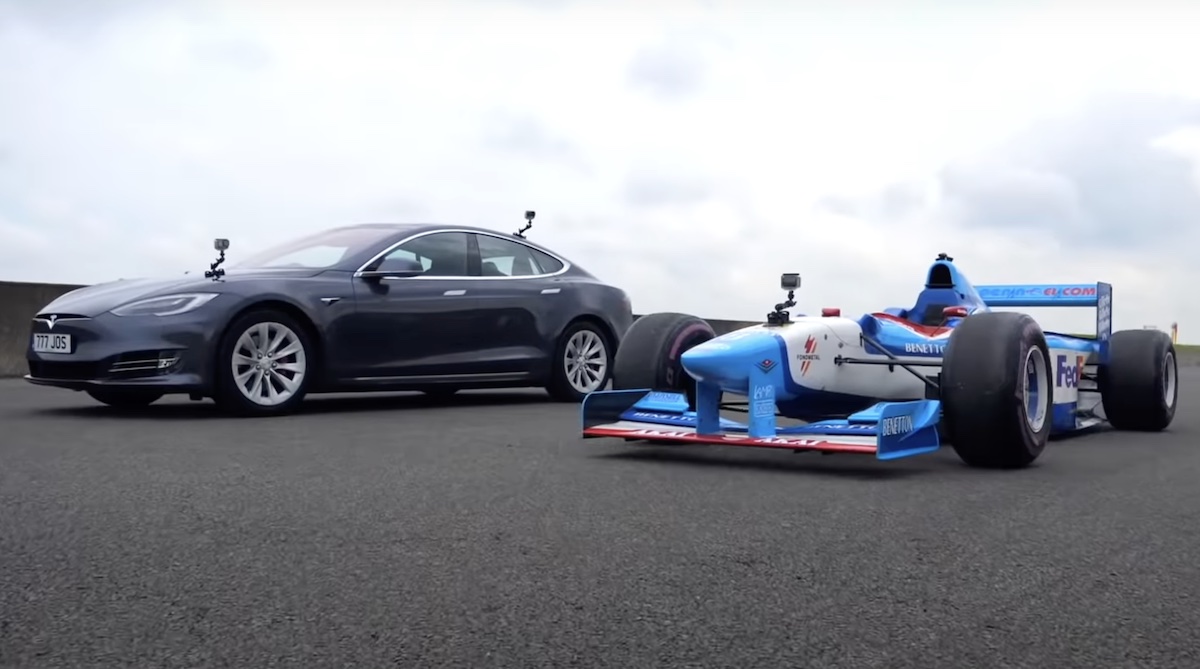 Tesla Model S P100D vs Bolid F1 Benetton
