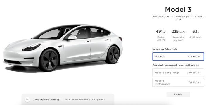 Tesla Model 3 cennik